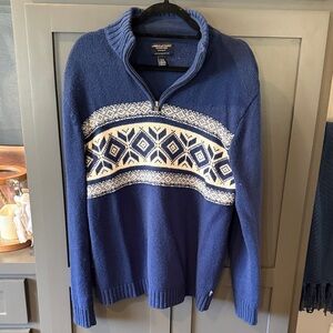 American Eagle Outfitters Blue and Cream Zip-Up Sweater